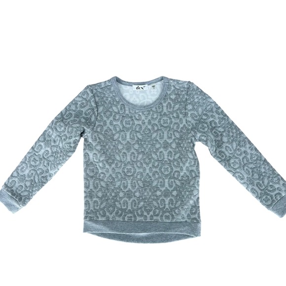 Girls DEX Gray Leopard Print Flocked Pullover Crewneck Sweatshirt Size 6 - Picture 2 of 5